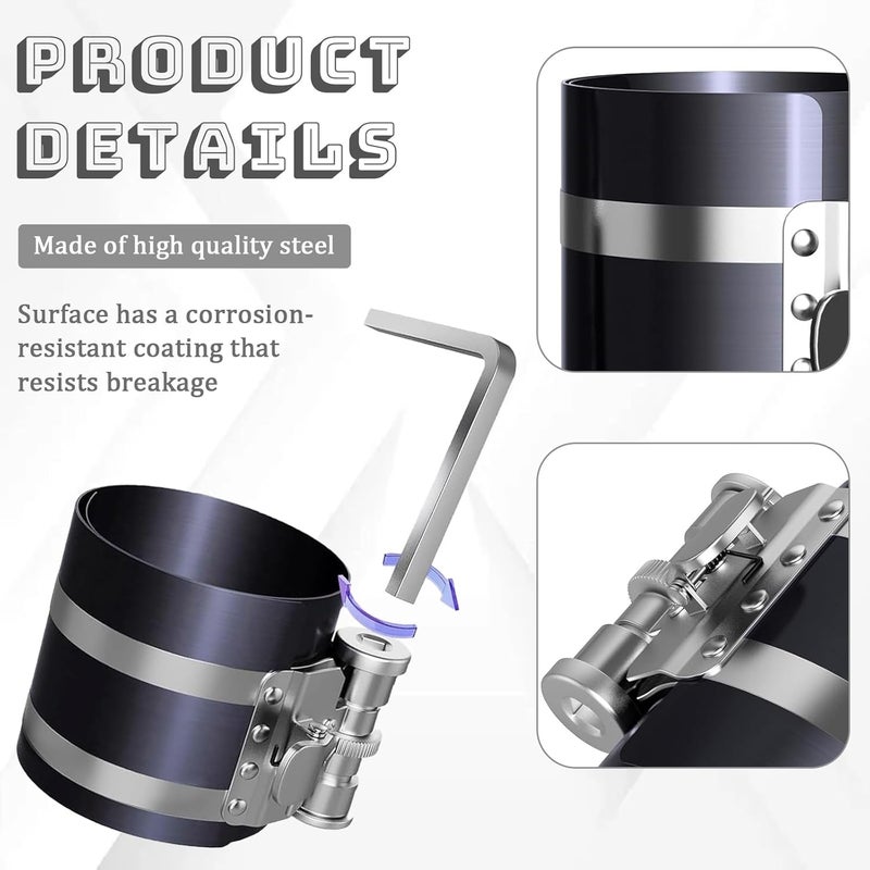 vvag Piston Ring Compressor Tool, Car Engine Piston Ring Installer Removal Kit, Sizes Adjustable from 2-1/8" to 7"(53mm-175mm) with Adjustable Piston Installer Plier - Image 4